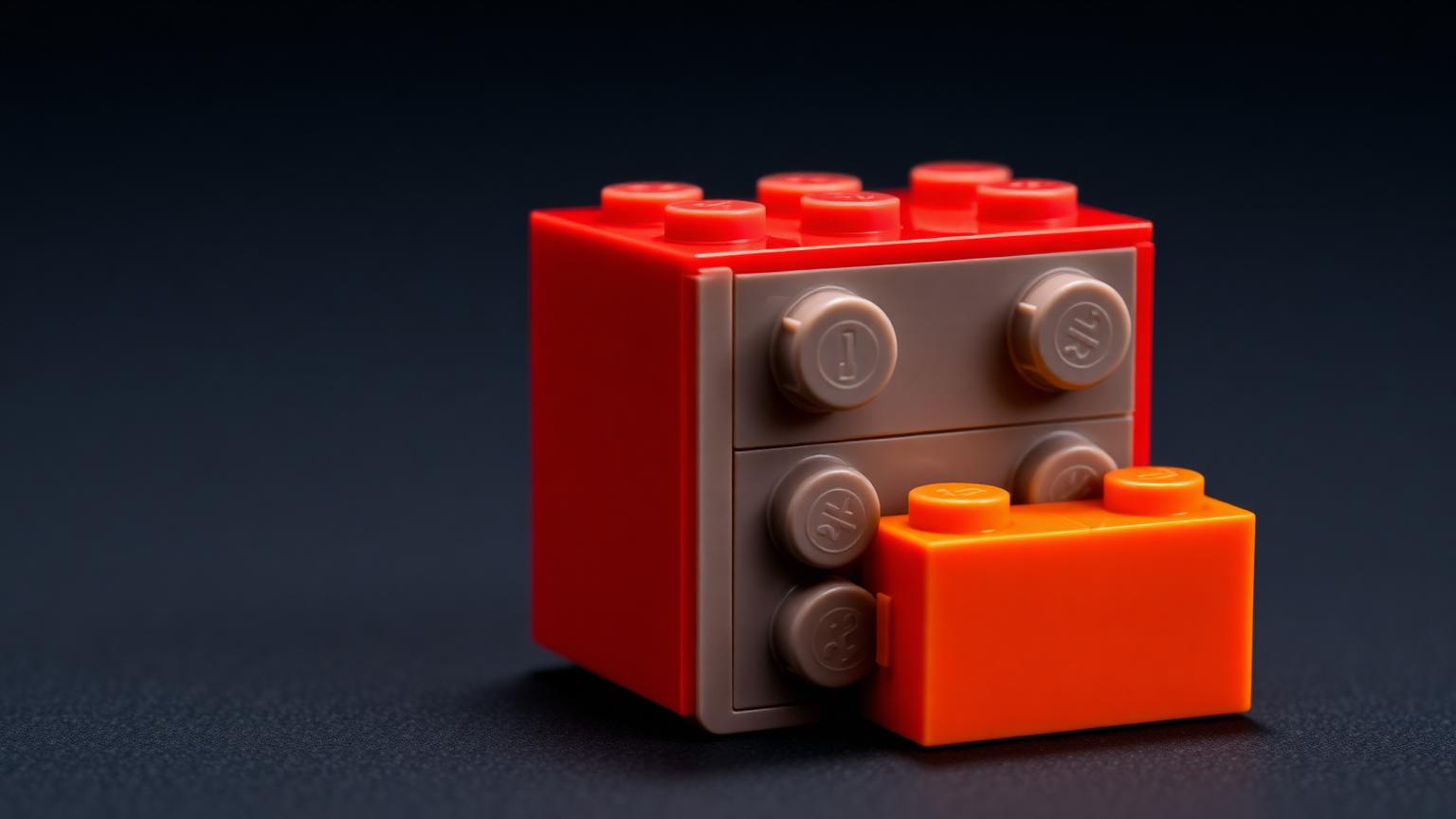 Close-up macro of a Mega Construx brick connecting to a Lego brick showing the stud-and-tube clutch fit