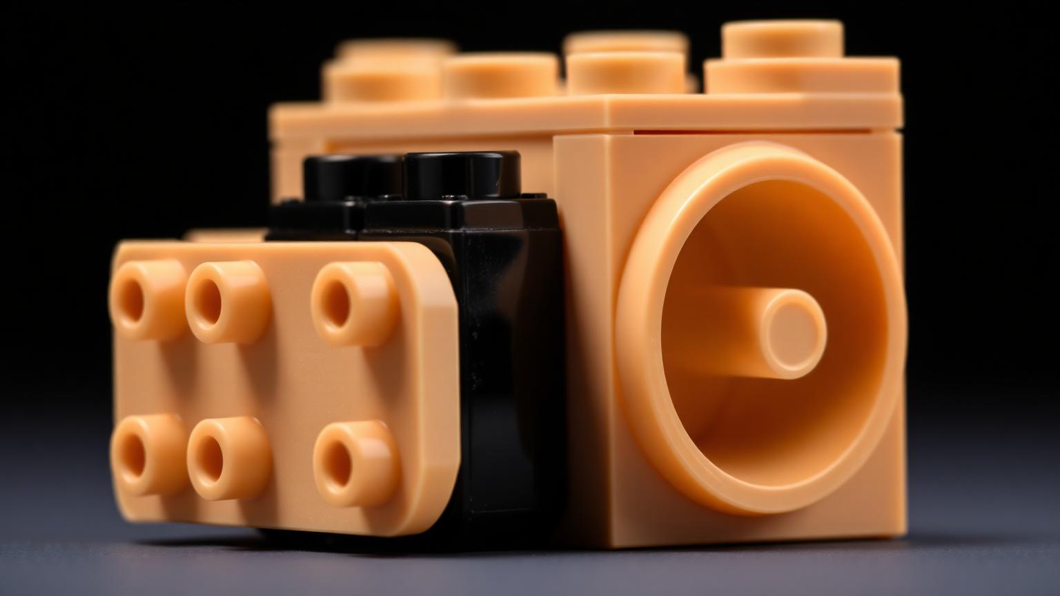 Macro close-up of a brique compatible avec LEGO clicking onto a standard LEGO brick