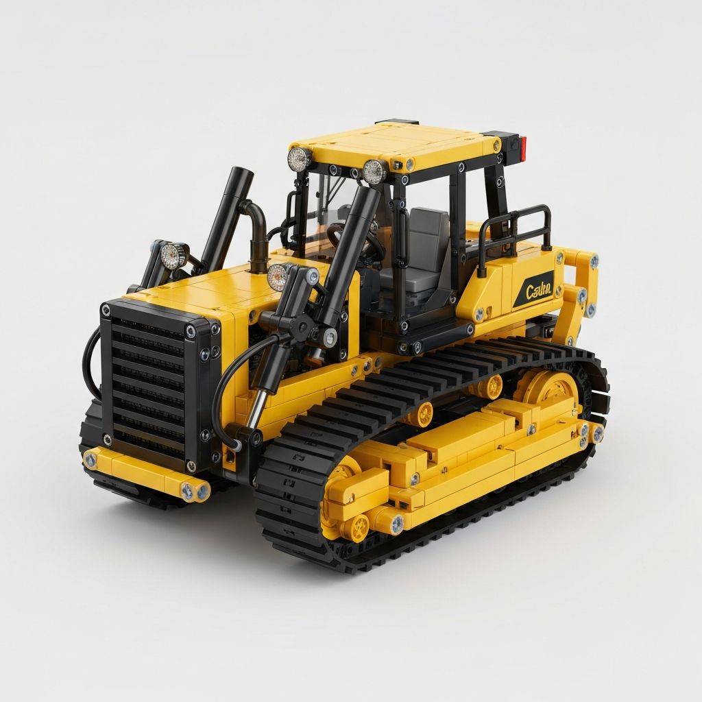 CaDA Master Series C61056 yellow and black technical bulldozer building set model on display