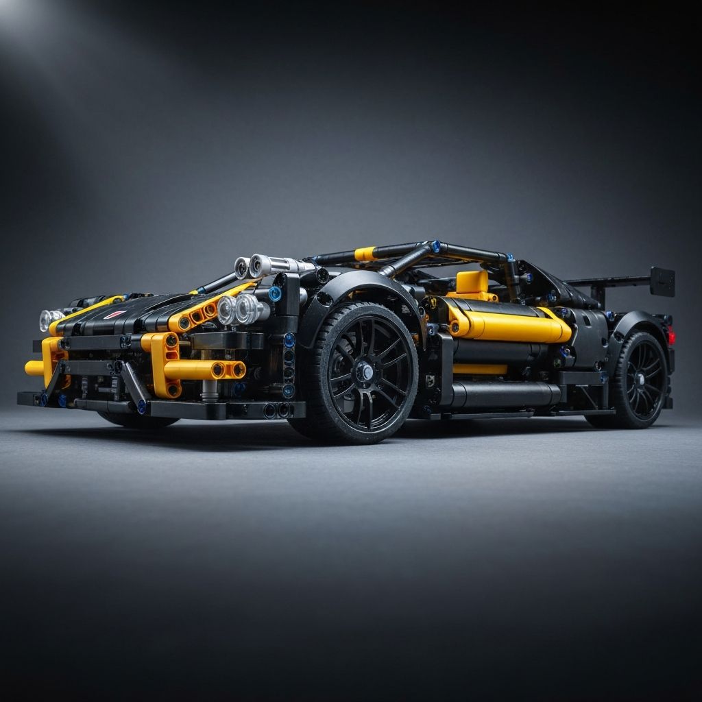 Cada supercar series 2026 premium building block model displayed on dark surface with dramatic studio lighting