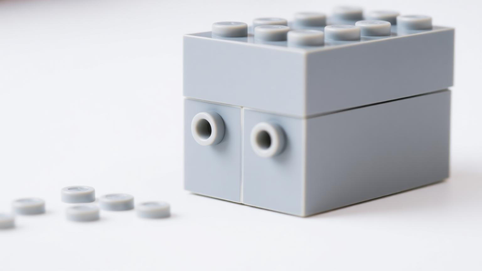 Macro close-up of a COBI 2x4 brick stacked on a LEGO 2x4 brick showing stud engagement