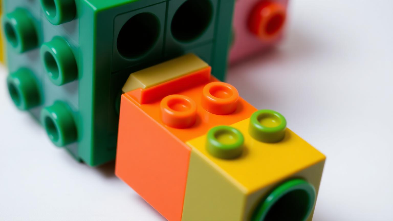 Mega Bloks large brick connecting to a LEGO DUPLO brick showing the stud-and-tube fit