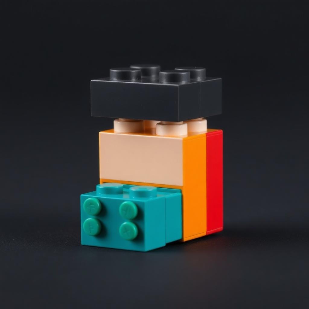 A standard LEGO brick attaching underneath a LEGO DUPLO brick, showing the one-directional coupling