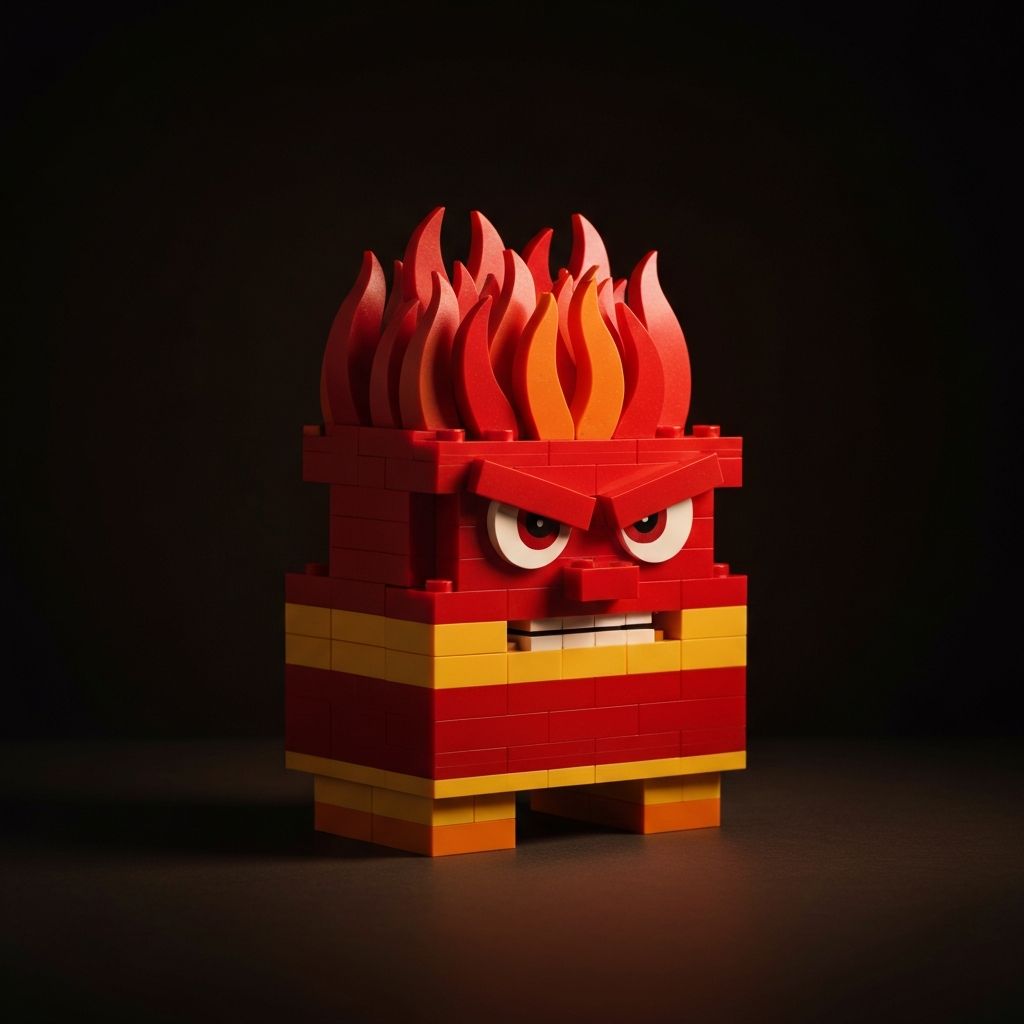 MOC-136894 Anger building block set fully assembled and displayed on a dark surface