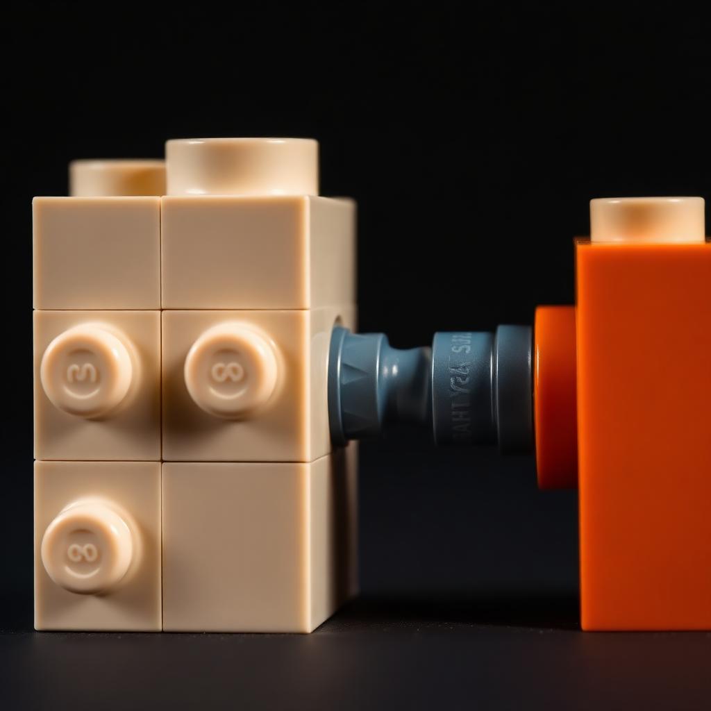 Close-up macro of a Pantasy building brick clicking onto a standard LEGO brick
