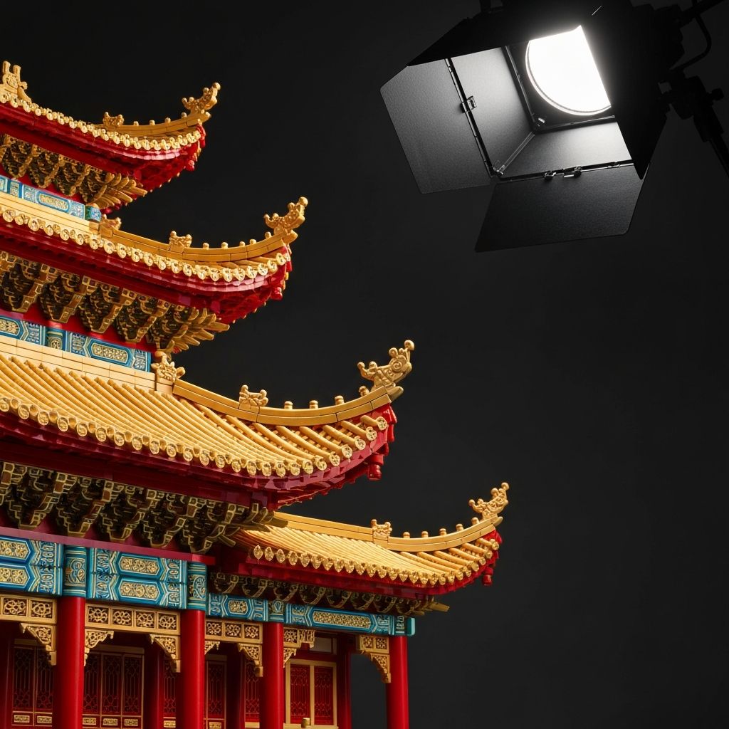 Zhegao architecture building block set — Grand Forbidden City modular edition with ornate Tang Dynasty red and gold details