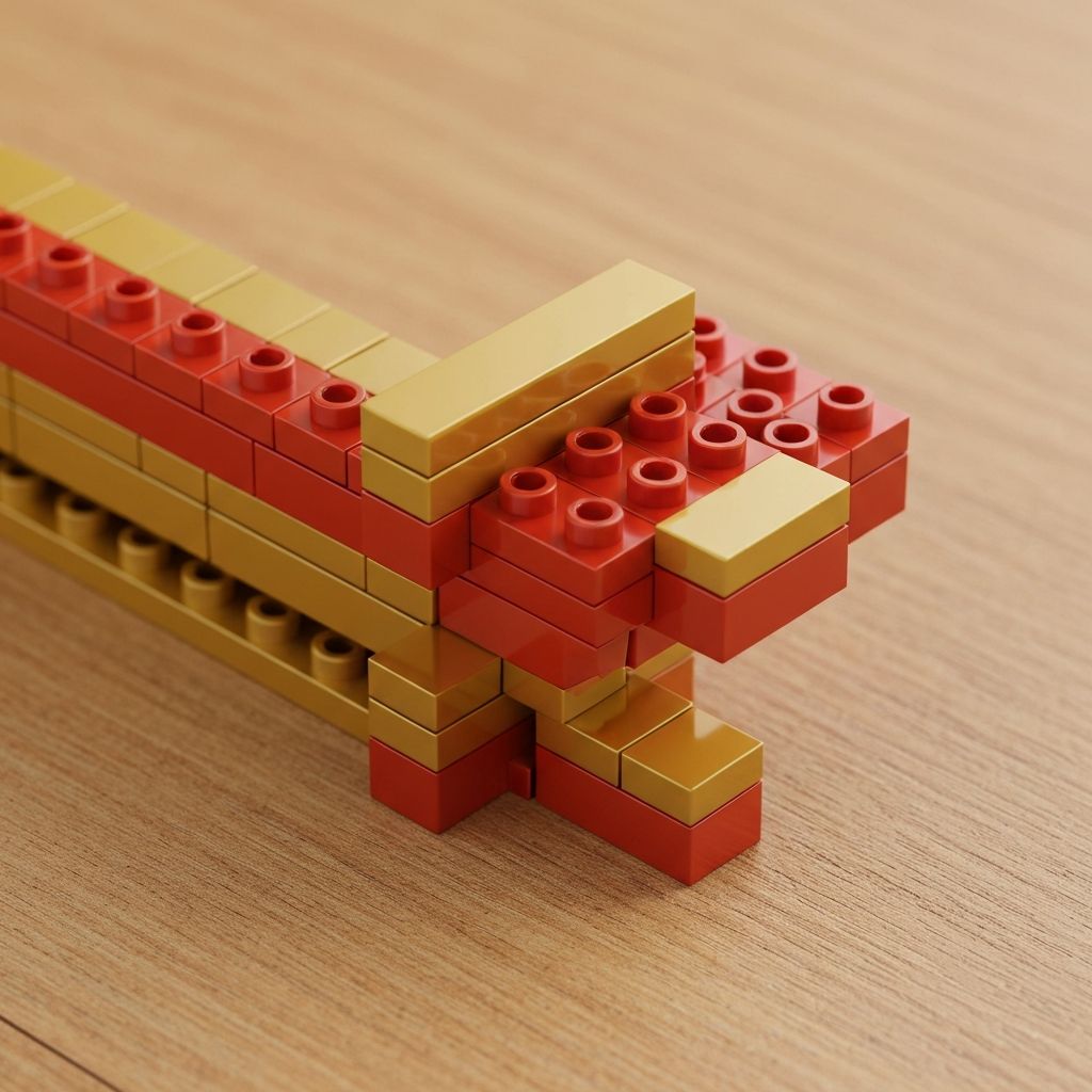 Close-up of Zhegao Dougong cap and block bracket system replicated in ABS bricks — hallmark of Zhegao architectural accuracy